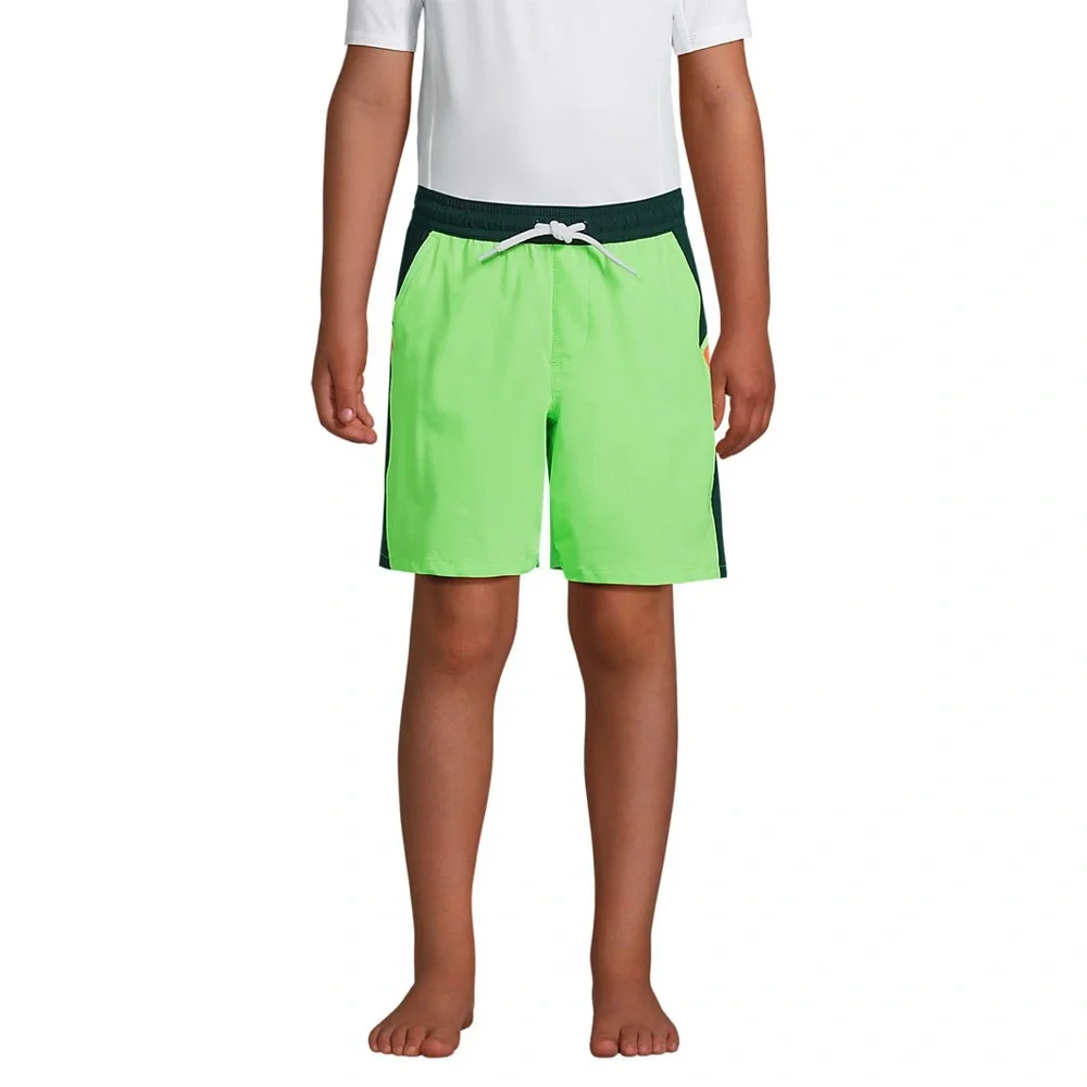 Lands End electric lime colorblock hydroliner swim trunks size 18-20
